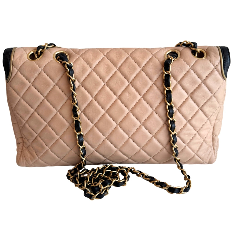 Chanel Two Tone Lambskin Quilted East West Flap Bag