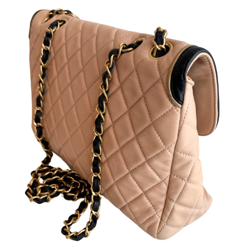 Chanel Two Tone Lambskin Quilted East West Flap Bag