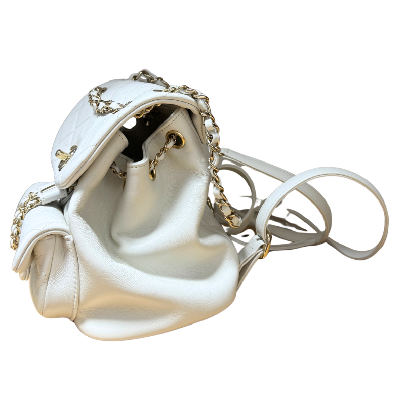 Chanel Shiny Caviar Leather Duma Pockets Drawstring Small Backpack