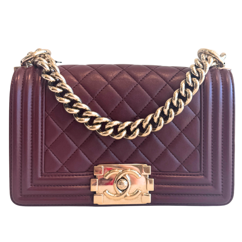 Chanel Burgundy Diamond Quilted Small Boy Bag