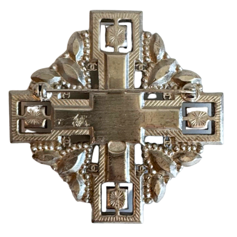 Chanel Crystal Baguette Maltese Cross Pin Brooch