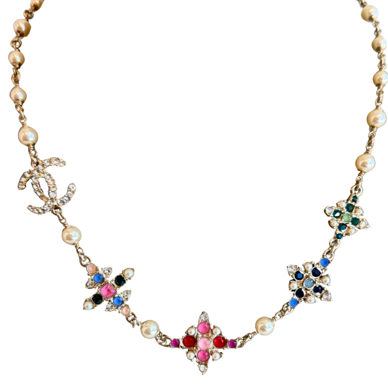 Chanel Pearl And Multicolor CC Necklace