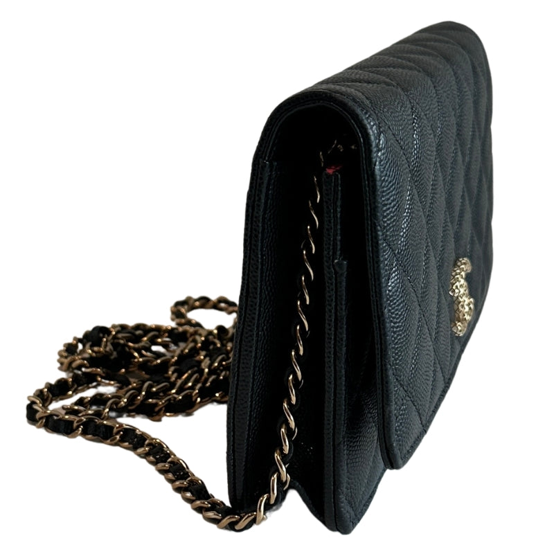 Chanel Quilted Caviar Leather Wallet On Chain