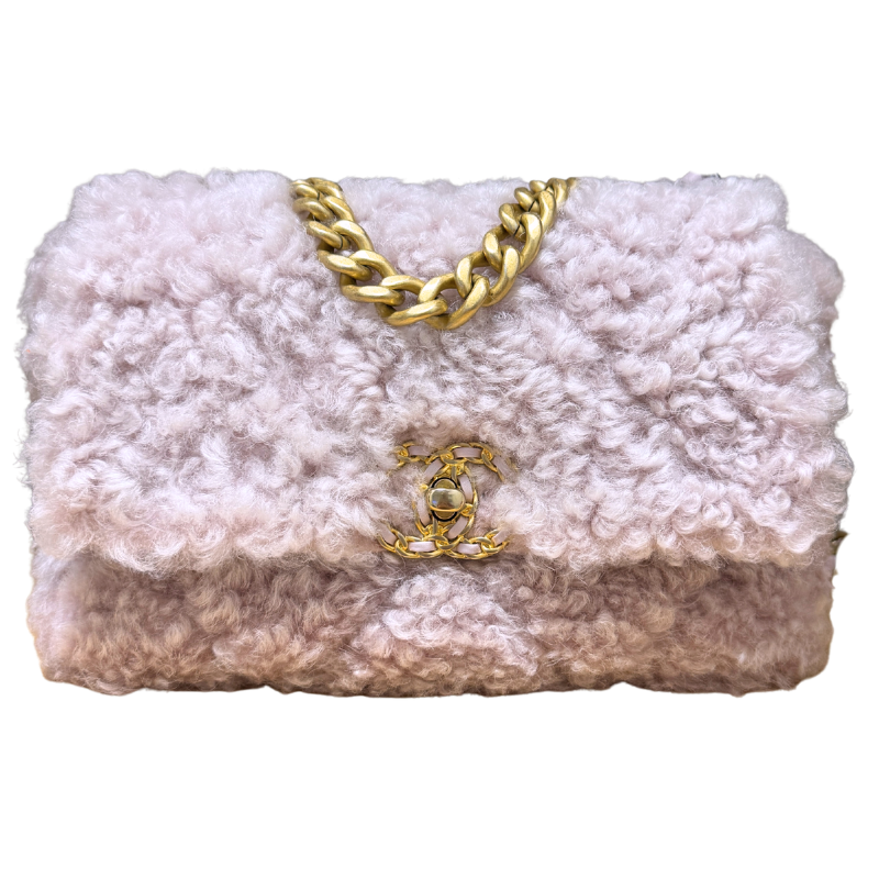 Chanel Light Pink Shearling Medium 19 Flap Bag