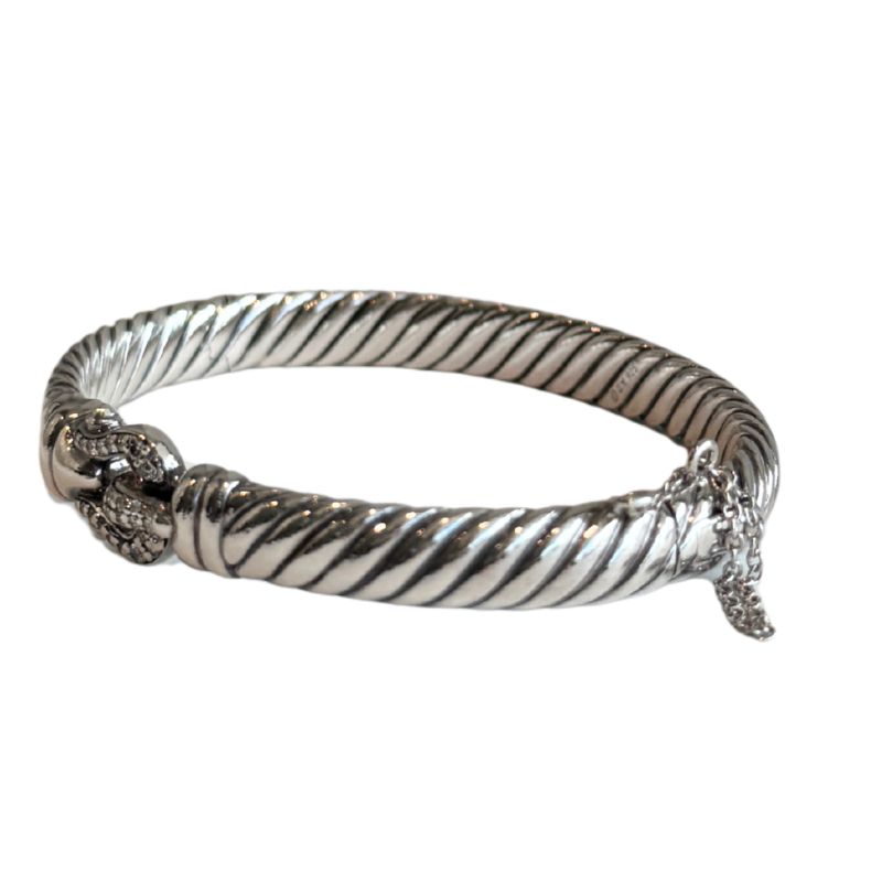 David Yurman Sterling Silver And Pave Diamond Buckle Cable Bracelet