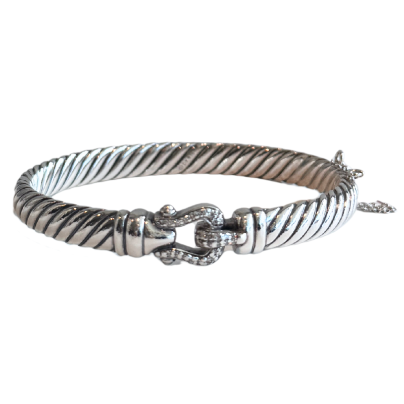 David Yurman Sterling Silver And Pave Diamond Buckle Cable Bracelet