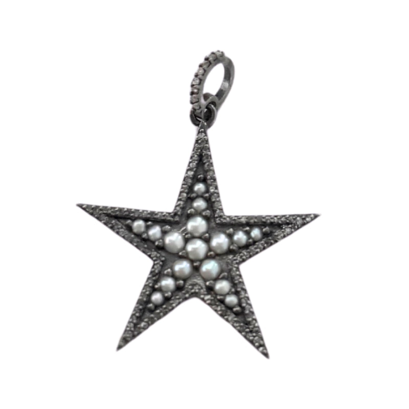 Evergreen Collections Pearl & Pave Diamond Star Pendant