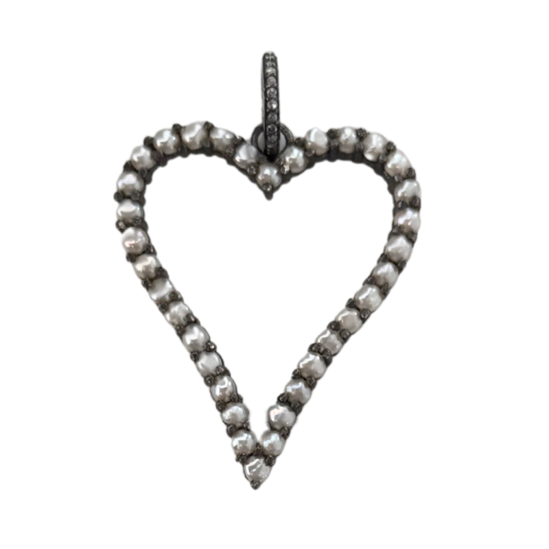 Evergreen Collections Pearl & Pave Diamond Open Heart Pendant