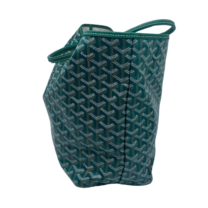 Goyard St. Louis PM Tote Green Printed Goyardine Silver-Toned Hardware Leather Trim Dual Shoulder Straps Canvas Lining Open Top Includes Matching Goyard Pouch