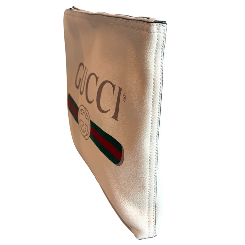 Gucci Leather Logo Print Zip Pouch Clutch