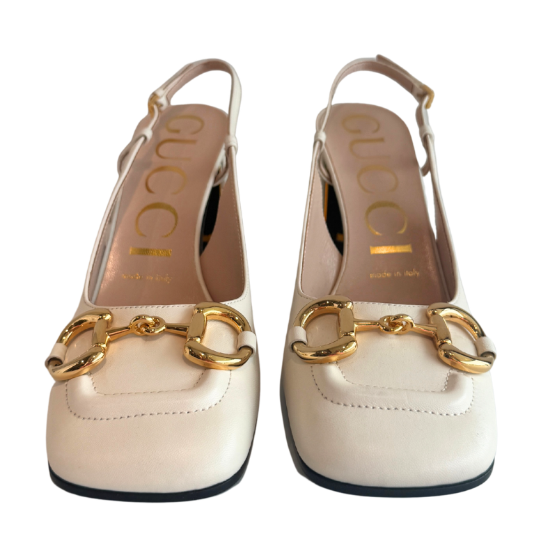 Gucci Baby Mid-Heel Horsebit Slingback Heels