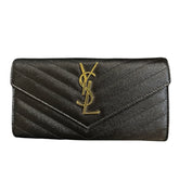 YSL Cassandra Wallet 
Chevron Leather Wallet 
Black Leather
Gold-Toned Hardware 