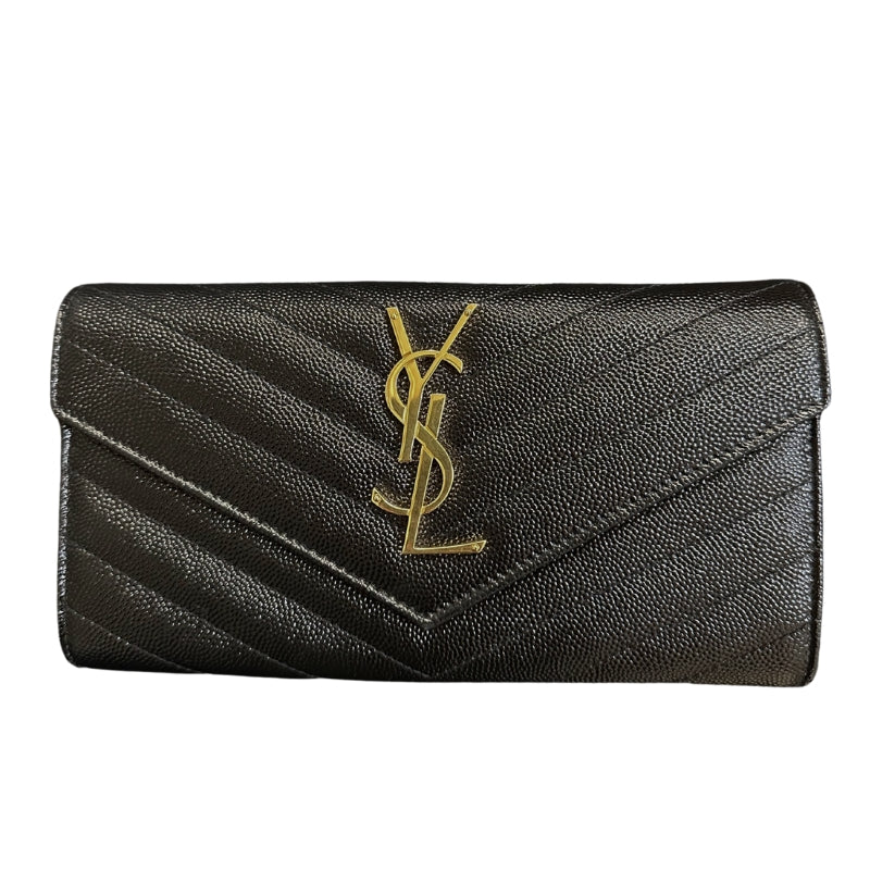 YSL Cassandra Wallet 
Chevron Leather Wallet 
Black Leather
Gold-Toned Hardware 