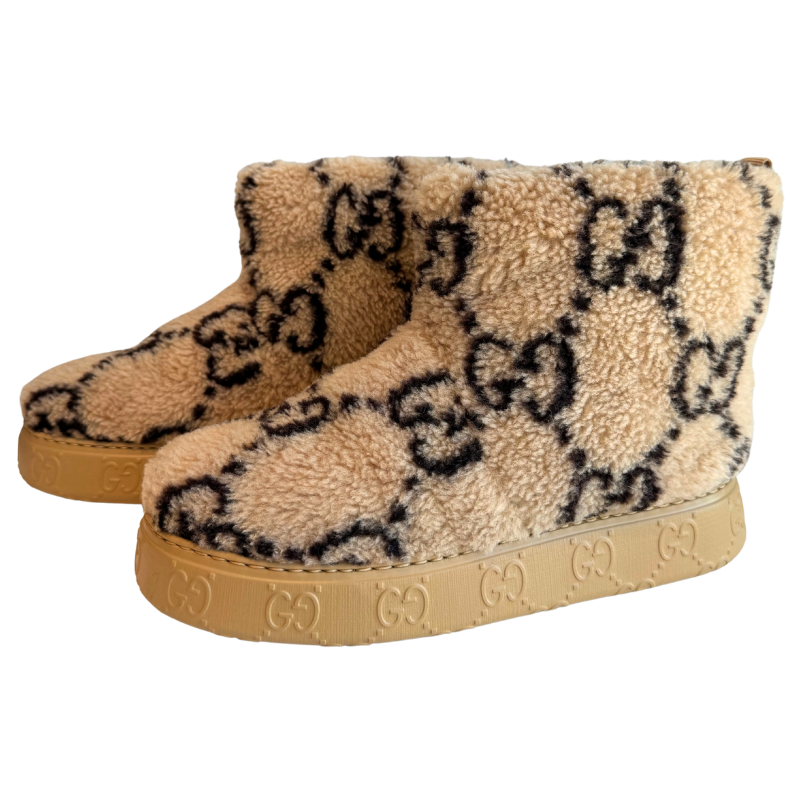 Gucci Giant Monogram Shearling Platform Ankle Boots