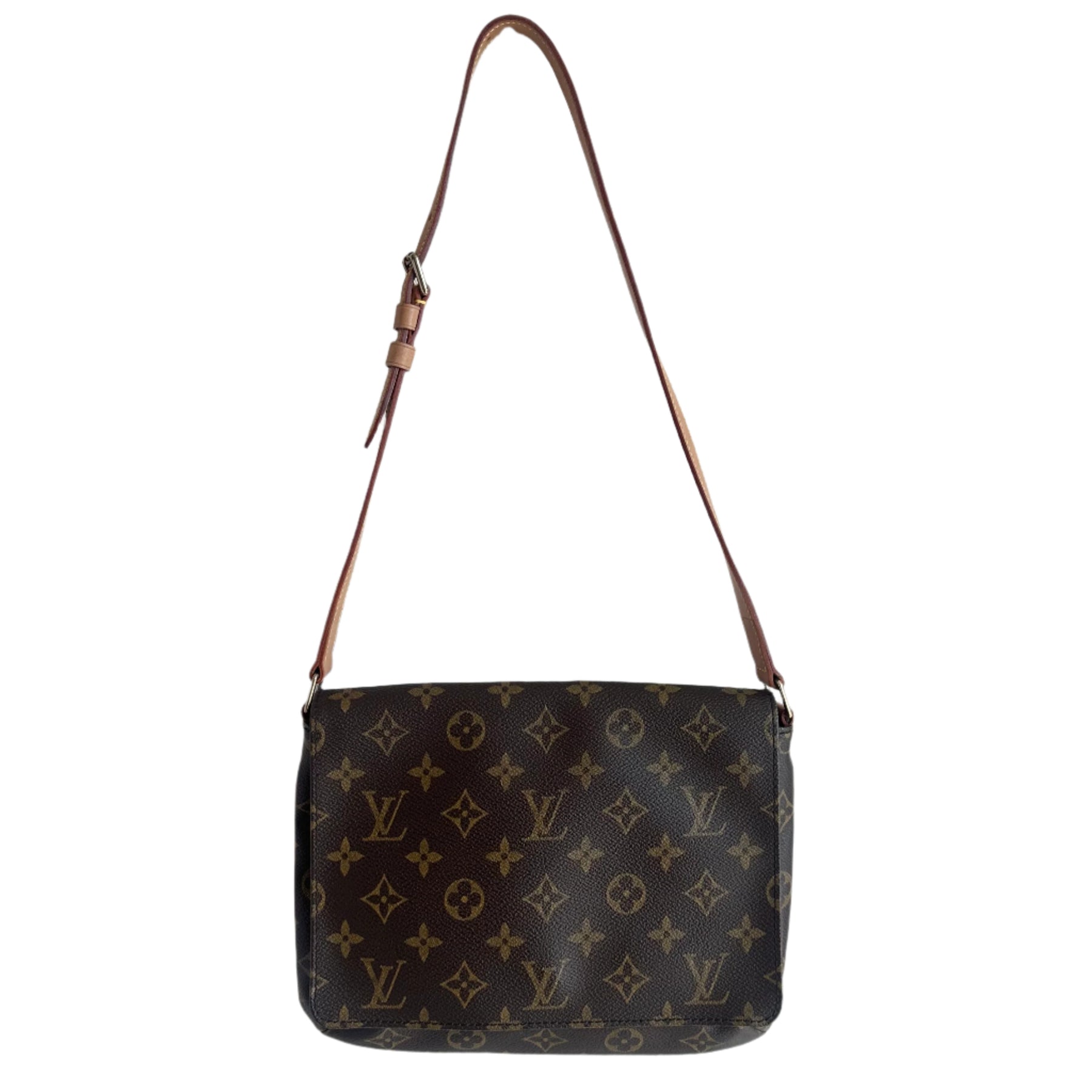 Louis Vuitton Tambourin 
Louis Vuitton Monogram 
Brown Coated Canvas
Vachetta Cowhide Leather Strap 
Frontal Flap 