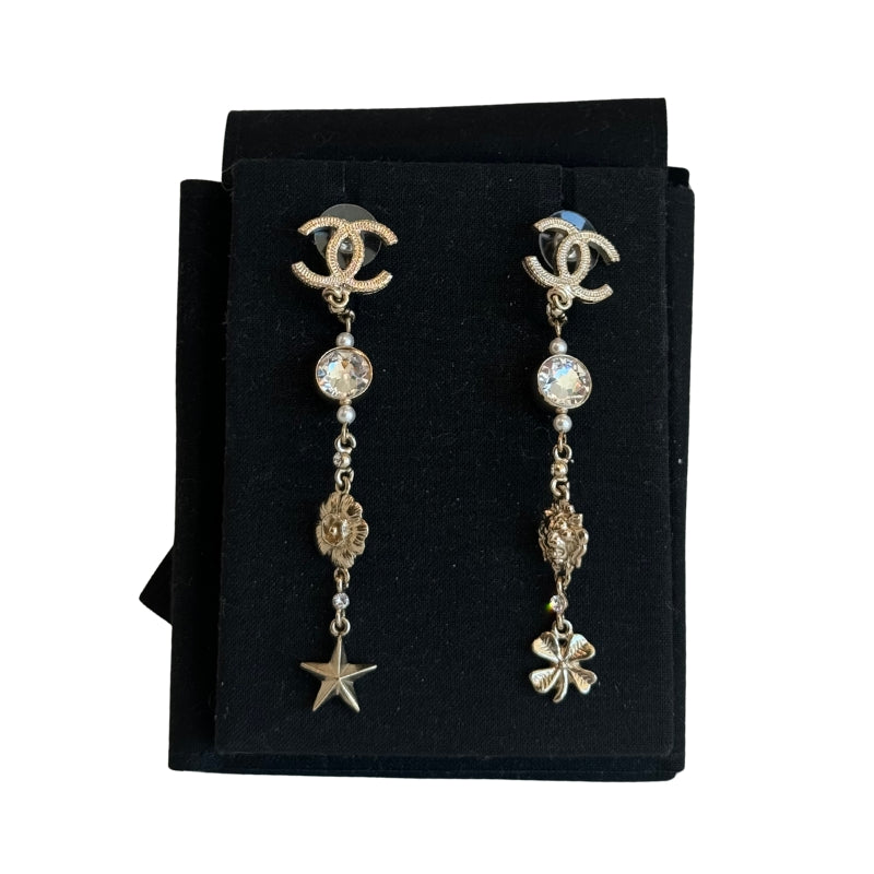 Chanel Gold Toned Chanel Charm Drop Earrings