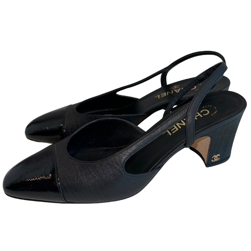 Chanel Textured Calfskin Interlocking CC Slingback Pumps