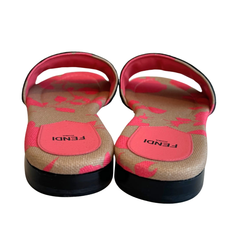 Fendi Canvas Rose Logo Embroidered Flat Slide