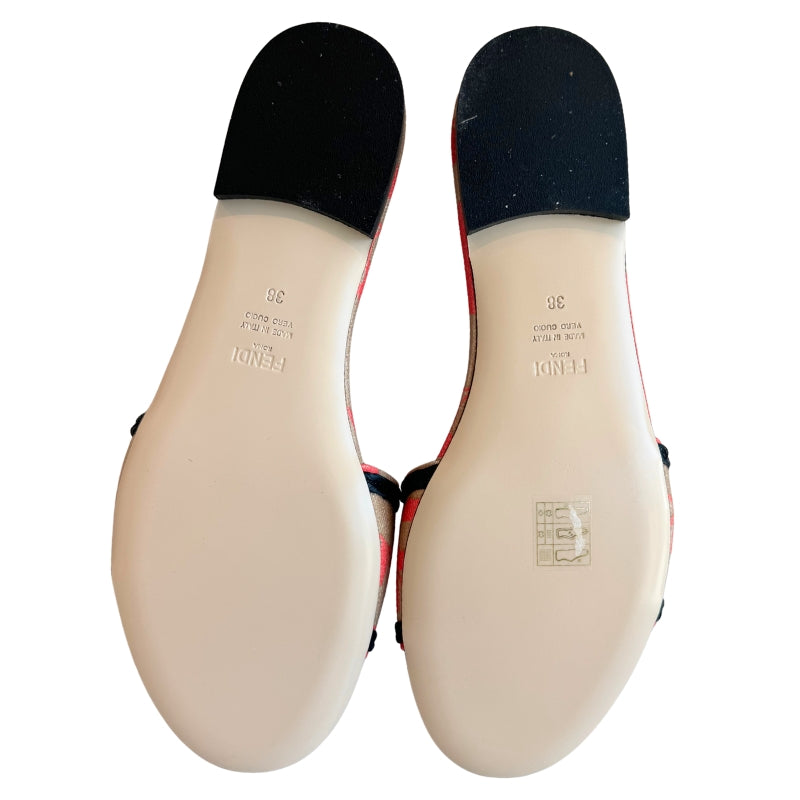 Fendi Canvas Rose Logo Embroidered Flat Slide