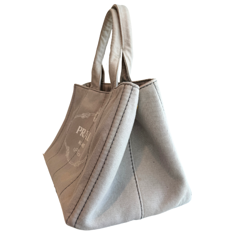 Prada Denim Canvas Logo-Print Canapa Medium Shopping Tote