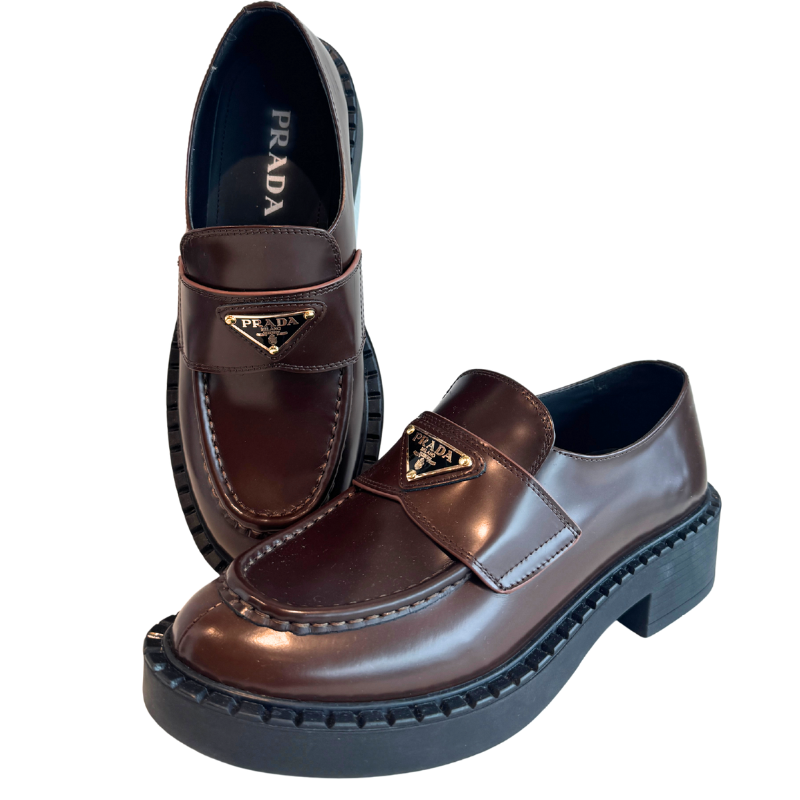 Prada Leather Triangle Logo Loafers