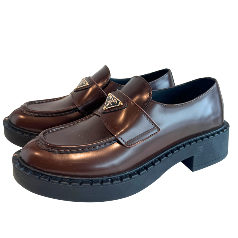 Prada Leather Triangle Logo Loafers