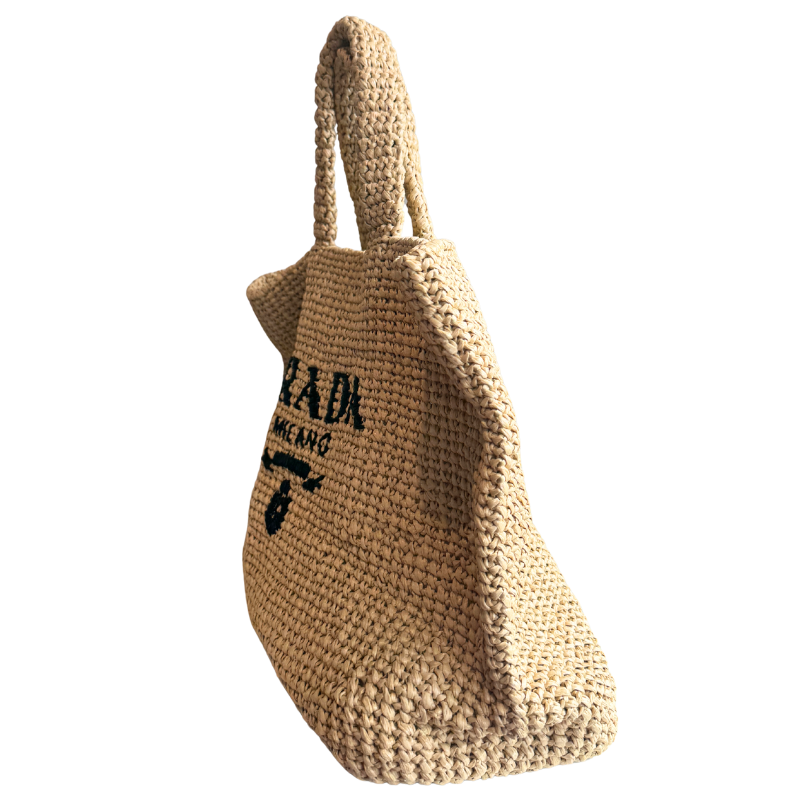 Prada Logo Raffia Medium Tote