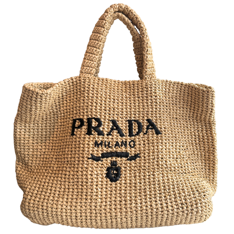 Prada Logo Raffia Medium Tote