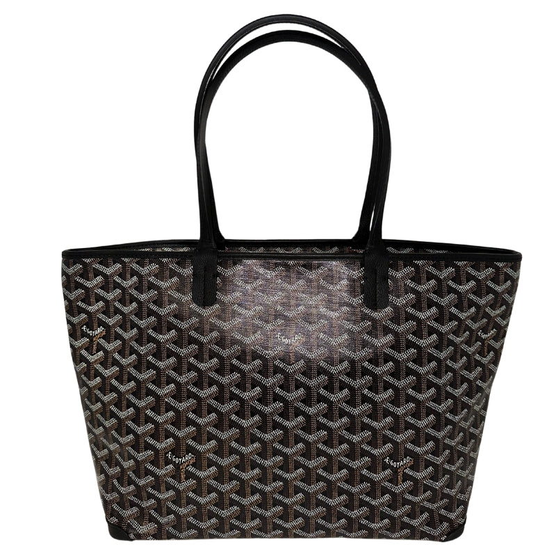 Goyard Artosis PM   Black and Brown Goyardine Canvas  Chevron Pattern  Black Leather Trim  Leather Corner Patches   Silver Top Zipper   Zipper Closure   Dust Bag Included 