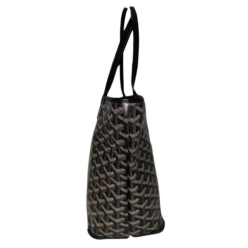 Goyard Artosis PM   Black and Brown Goyardine Canvas  Chevron Pattern  Black Leather Trim  Leather Corner Patches   Silver Top Zipper   Zipper Closure   Dust Bag Included 