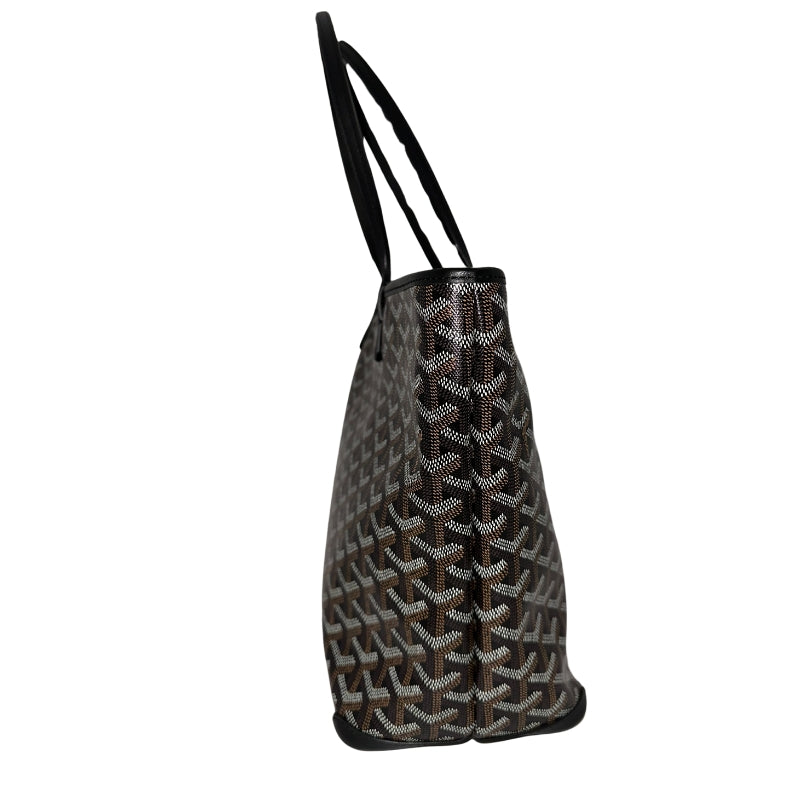 Goyard Artosis PM   Black and Brown Goyardine Canvas  Chevron Pattern  Black Leather Trim  Leather Corner Patches   Silver Top Zipper   Zipper Closure   Dust Bag Included 