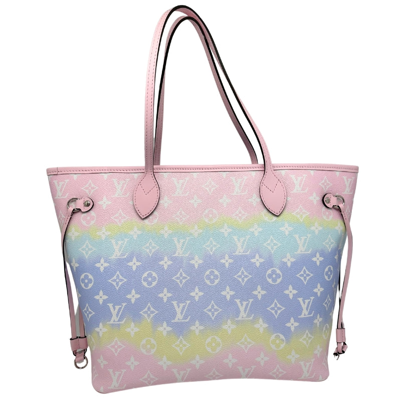 Louis Vuitton Monogram Escale Neverfull MM Pastel Bag Pink Coated Canvas with Dark Blue, Light Blue, Yellow, and Pink Ombre Escale Pattern Silver-Toned Hardware Dual Shoulder Straps Leather Trim Embellishment Canvas Lining & Single Interior Pocket Clasp Closure at Top Includes Escale Pouch Includes Dust Bag 