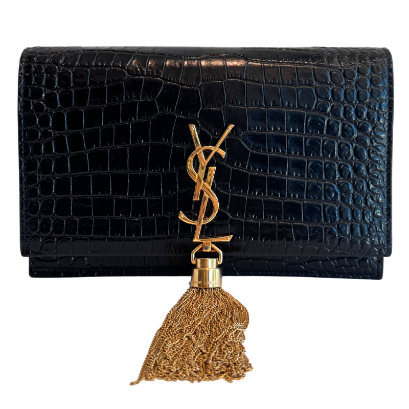 Saint Laurent Crocodile Embossed Monogram Kate Wallet On Chain