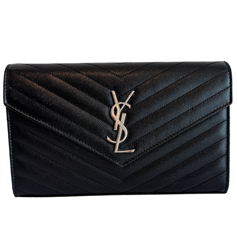 Saint Laurent Grain De Poudre Matelasse Cassandre Monogram Wallet On Chain