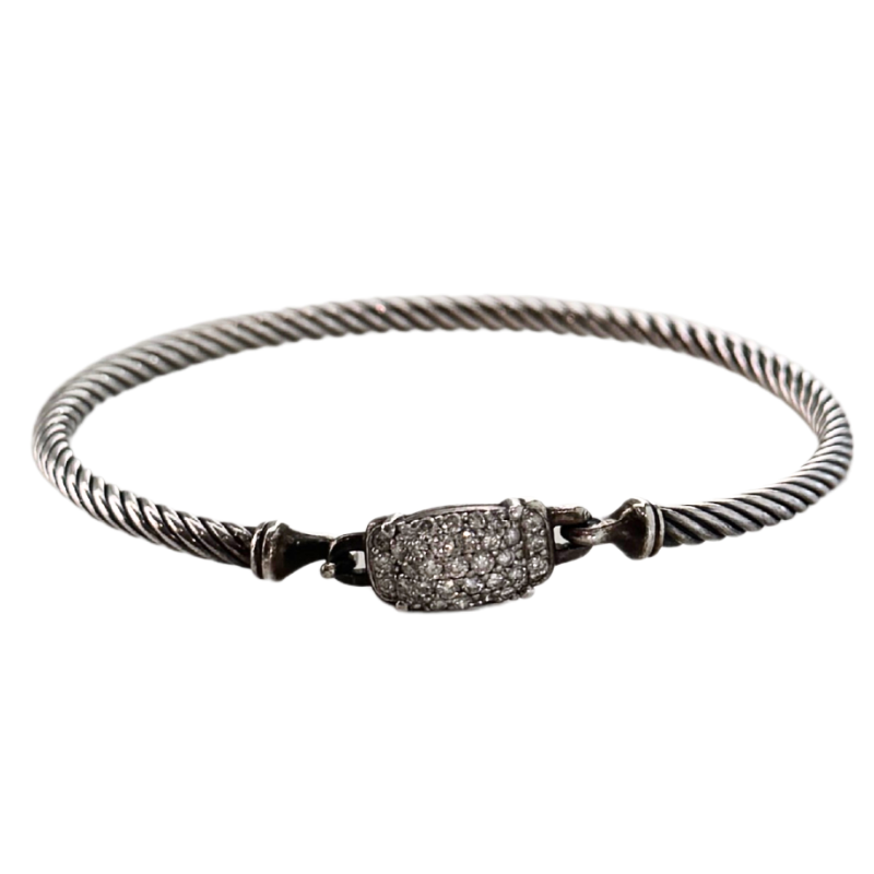 David Yurman Petite Wheaton Diamond Buckle Cable Bracelet