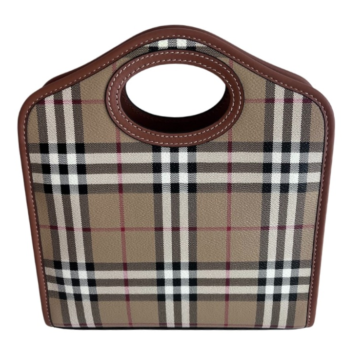 Burberry Mini Pocket Plaid Tote   Hard Case  Burberry Plaid   One Exterior Pocket  Detachable Shoulder Strap   One Interior Pocket 