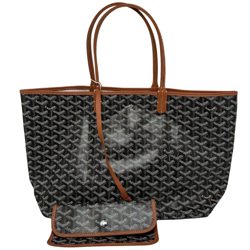 Goyard St Louis Tote Black Printed Goyardine Silver-Toned Hardware Leather Trim Embellishments Dual Shoulder Straps Canvas Lining Open Top Includes Interior Zip Pouch Dust Bag Included