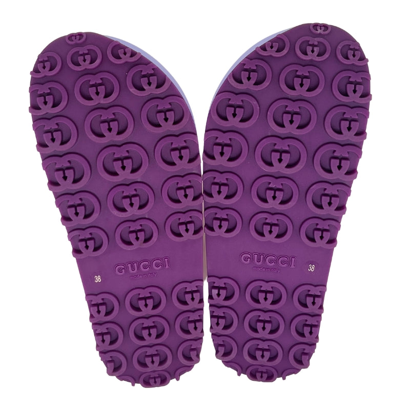 Gucci Interlocking G Platform Rubber Slides, Size 38, Embossed GG Logo, Pink and Purple Rubber, Rubber Sole, Condition: Excellent