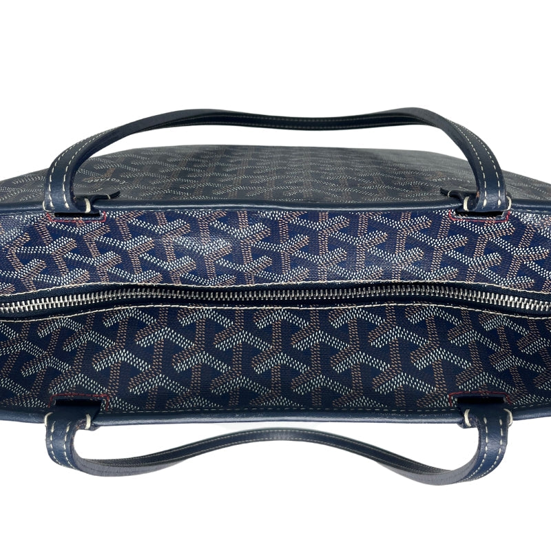 Goyard Navy Artois GM Navy Printed Exterior Silver Tone Hardware Leather Trim Dual Shoulder Straps Canvas Lining Single Interior Pocket Zip Closure at Top Condition: Good
