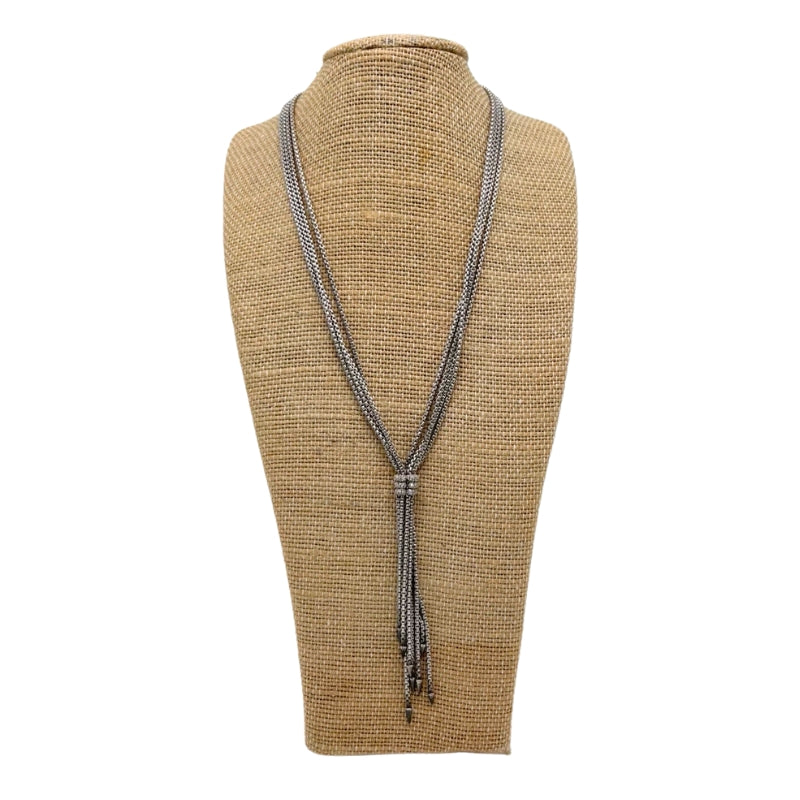 David Yurman Willow Drop Tassel Necklace, Sterling Silver, Diamond Connector, 17 1/8" ~ 18 1/4" long, Condition: Excellent