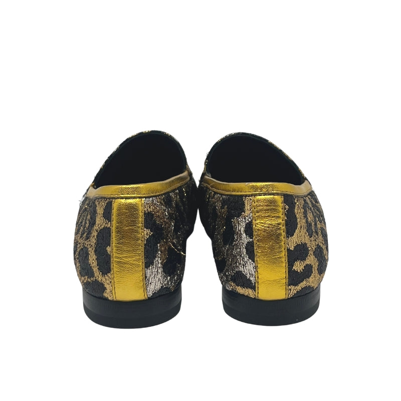 Gucci Metallic Animal Print Horsebit Loafers, Size 37, Black and Gold Animal Print, Horsebit Detail, Rounded Toe, Dust Bag Included, Condition: Excellent