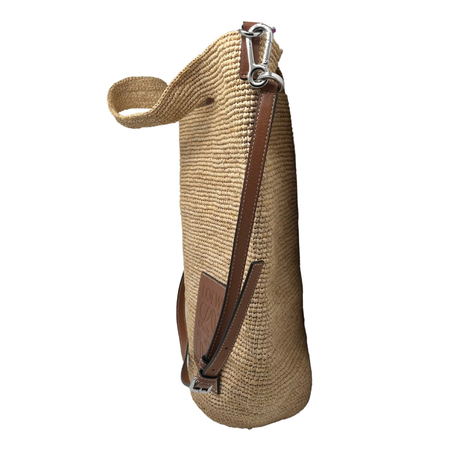 Loewe Large Raffia Slit Tote, Neutral Raffie Exterior, Leather Loewe Logo, Silver Tone Hardware, Cutout Handles, Detachable Adjustable Shoulder Strap, Open Top, Dust bag Included, Condition: Excellent