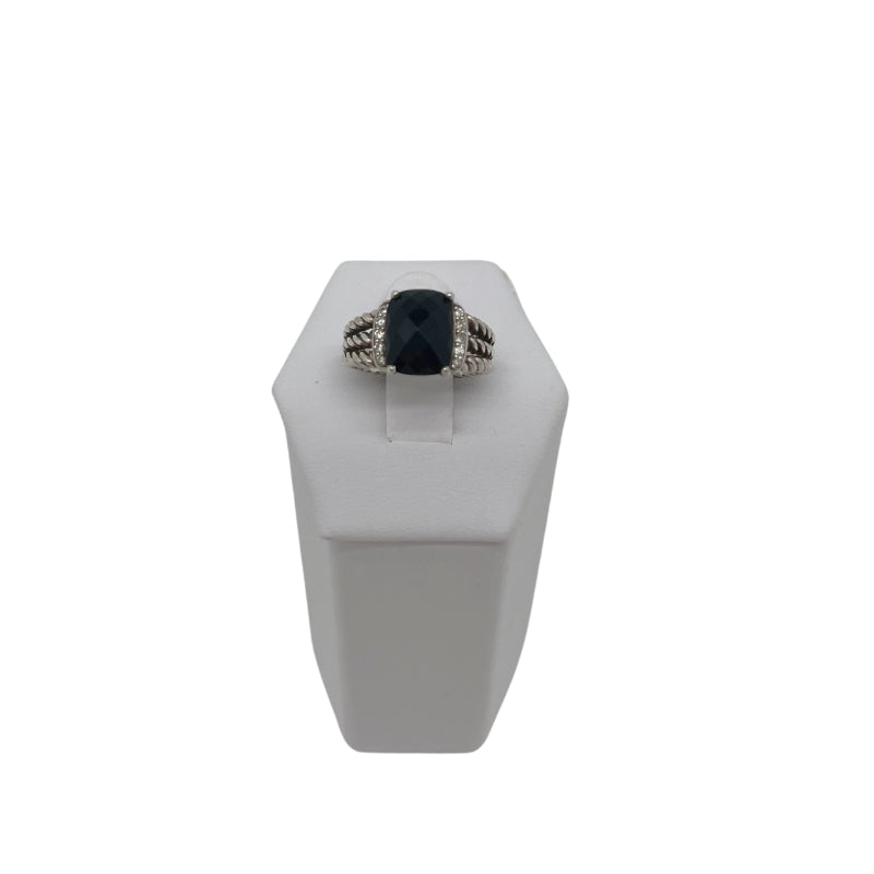 David Yurman Petite Wheaton Ring, Sterling Silver, Black Onyx, Pave Diamonds, Size 5, Condition: Excellent
