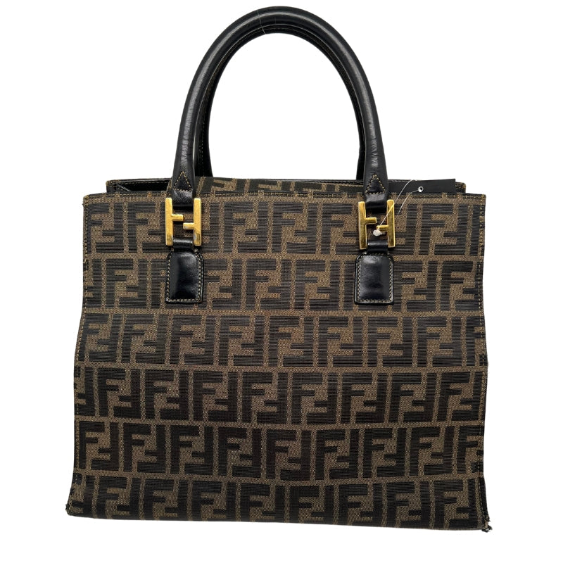 Authentic FENDI Zucca Pattern Gold Brown Handbag Tote Bag Good 