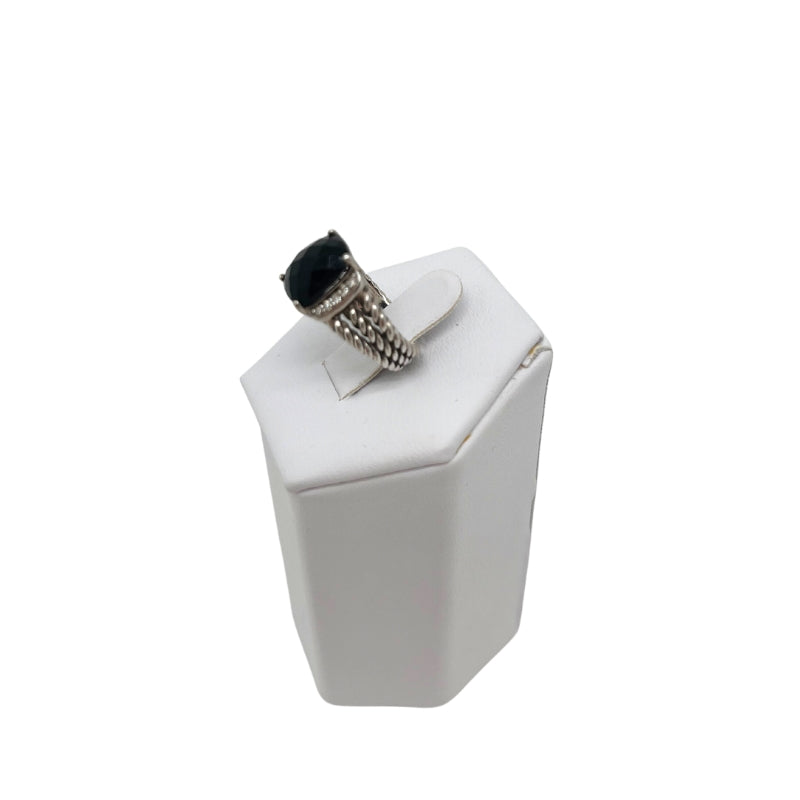David Yurman Petite Wheaton Ring, Sterling Silver, Black Onyx, Pave Diamonds, Size 5, Condition: Excellent