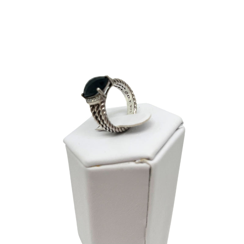 David Yurman Petite Wheaton Ring, Sterling Silver, Black Onyx, Pave Diamonds, Size 5, Condition: Excellent