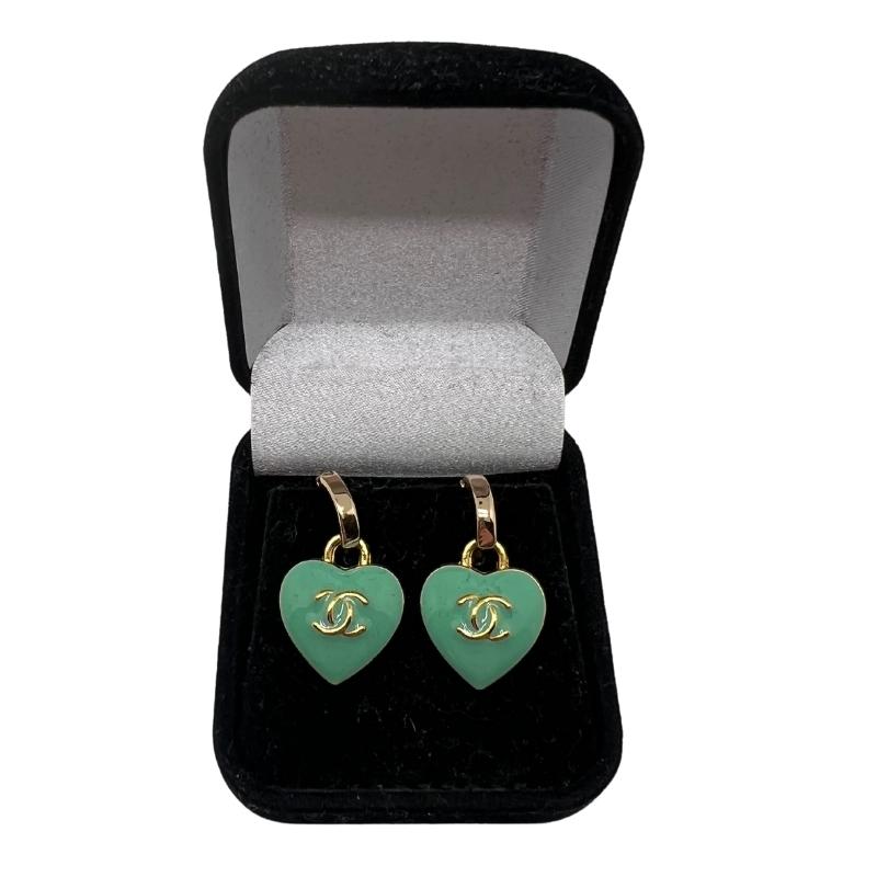 green and gold designer hoop earrings, authentic chanel repurposed, Sterling silver, 18 carats plated, Size: 2cm