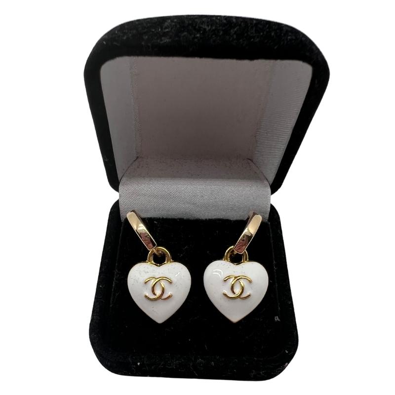 white and gold designer hoop earrings, authentic chanel repurposed, Sterling silver, 18 carats plated, Size: 2cm