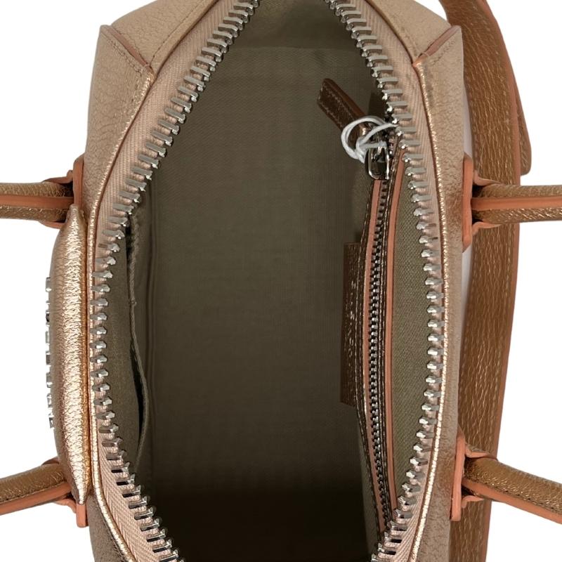 Givenchy Metallic Sugar Goatskin Mini Antigona Rose Gold, Goatskin Leather, Metallic Rose Gold, Rolled Leather Top Handles, Leather Shoulder Strap, Silver Hardware, Top Zipper, Fabric Interior, Zipper Pocket, condition excellent