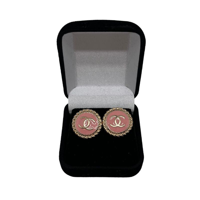 Designer Button Earrings - Pink & Gold Braided CC